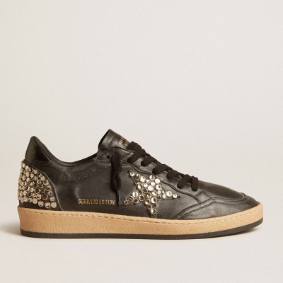 Golden Goose Ball Star LAB Sneakers In Black Nappa With Studded Black Leather Star GMF00117.F004375.90100