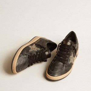 Golden Goose Ball Star LAB Sneakers In Black Nappa With Studded Black Leather Star GMF00117.F004375.90100