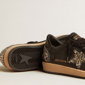 Golden Goose Ball Star LAB Sneakers In Black Nappa With Studded Black Leather Star GMF00117.F004375.90100