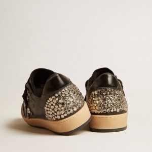 Golden Goose Ball Star LAB Sneakers In Black Nappa With Studded Black Leather Star GMF00117.F004375.90100