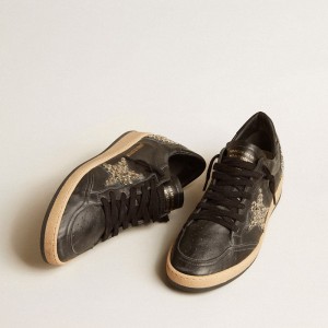 Golden Goose Ball Star LAB Sneakers In Black Nappa With Studded Black Leather Star GWF00117.F004375.90100