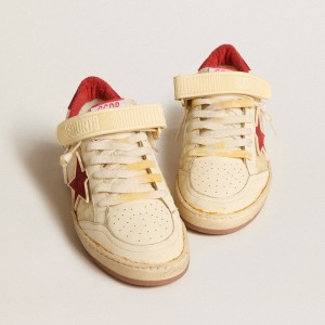 Golden Goose Ball Star LAB Sneakers In Cream-colored Nappa With Red Suede Star GWF00554.F005681.11474