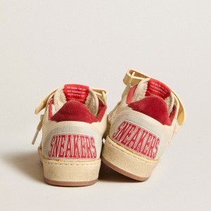 Golden Goose Ball Star LAB Sneakers In Cream-colored Nappa With Red Suede Star GWF00554.F005681.11474