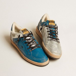 Golden Goose Ball Star LAB Sneakers In Glossy Blue And Silver Leather With Perforated Star GMF00515.F004377.50768