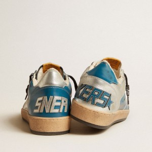 Golden Goose Ball Star LAB Sneakers In Glossy Blue And Silver Leather With Perforated Star GMF00515.F004377.50768