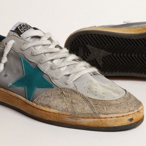 Golden Goose Ball Star LAB Sneakers In Gray Nylon With Aqua-green Star GMF00117.F003768.60384