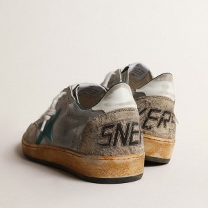 Golden Goose Ball Star LAB Sneakers In Gray Nylon With Aqua-green Star GMF00117.F003768.60384