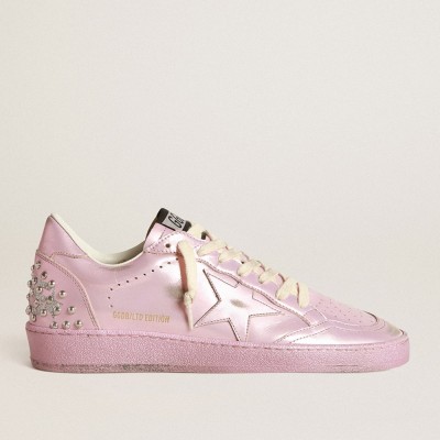 Golden Goose Ball Star LAB Sneakers In Pink Laminated Leather With Studs GWF00117.F003542.10344