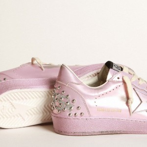 Golden Goose Ball Star LAB Sneakers In Pink Laminated Leather With Studs GWF00117.F003542.10344