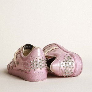 Golden Goose Ball Star LAB Sneakers In Pink Laminated Leather With Studs GWF00117.F003542.10344