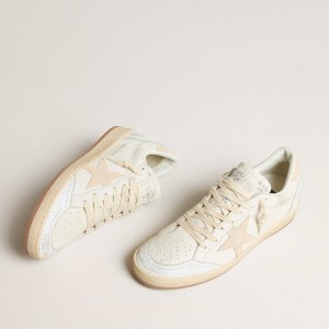 Golden Goose Ball Star LTD CNY Sneakers In White Leather With Ivory Star GMF00117.F005808.11847