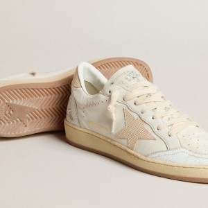 Golden Goose Ball Star LTD CNY Sneakers In White Leather With Ivory Star GMF00117.F005808.11847