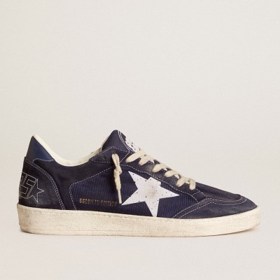 Golden Goose Ball Star LTD Sneakers In Blue Suede And Nylon With White Star And Blue Heel Tab GMF00762.F006011.50669