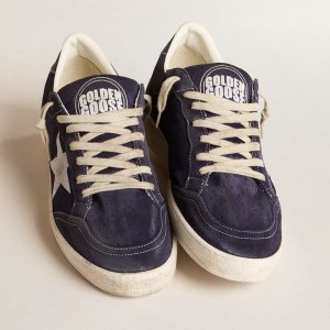 Golden Goose Ball Star LTD Sneakers In Blue Suede And Nylon With White Star And Blue Heel Tab GMF00762.F006011.50669