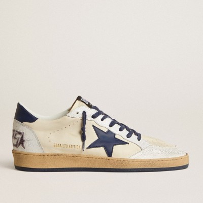 Golden Goose Ball Star LTD Sneakers In Cream Nappa With Blue Leather Star And Heel Tab GMF00117.F005239.11676