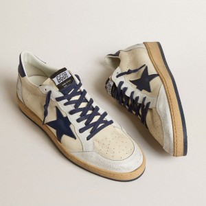 Golden Goose Ball Star LTD Sneakers In Cream Nappa With Blue Leather Star And Heel Tab GMF00117.F005239.11676