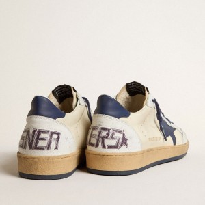 Golden Goose Ball Star LTD Sneakers In Cream Nappa With Blue Leather Star And Heel Tab GMF00117.F005239.11676