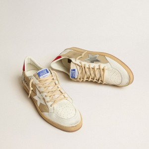 Golden Goose Ball Star LTD Sneakers In Mesh With Metallic Leather Star And Red Heel Tab GMF00117.F005209.70288