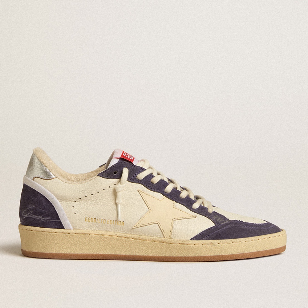 Golden Goose Ball Star LTD Sneakers In Nappa Leather And Suede With Cream Star And Silver Heel Tab GWF00117.F005226.11673