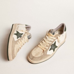 Golden Goose Ball Star LTD Sneakers In Nappa With Green Star And Dove-gray Suede Inserts GMF00117.F005837.82653