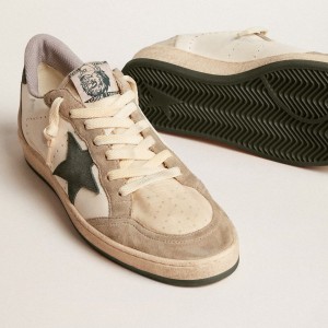 Golden Goose Ball Star LTD Sneakers In Nappa With Green Star And Dove-gray Suede Inserts GMF00117.F005837.82653