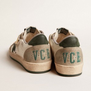 Golden Goose Ball Star LTD Sneakers In Nappa With Green Star And Dove-gray Suede Inserts GMF00117.F005837.82653