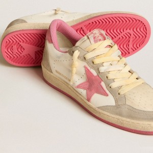 Golden Goose Ball Star LTD Sneakers In Nappa With Pink Suede Star And Dove-gray Inserts GWF00117.F005856.82657