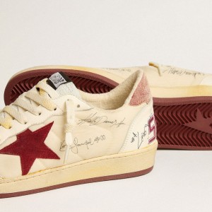 Golden Goose Ball Star LTD Sneakers In Nylon With Pomegranate Suede Star And Leather Heel Tab GMF00117.F005247.82514