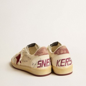 Golden Goose Ball Star LTD Sneakers In Nylon With Pomegranate Suede Star And Leather Heel Tab GMF00117.F005247.82514