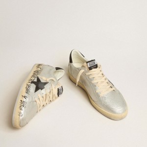 Golden Goose Ball Star LTD Sneakers In Silver Leather With Gray Suede Star And Heel Tab GMF00117.F005210.70184