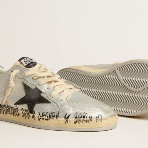 Golden Goose Ball Star LTD Sneakers In Silver Leather With Gray Suede Star And Heel Tab GMF00117.F005210.70184