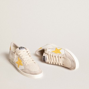 Golden Goose Ball Star LTD Sneakers In White Mesh With Yellow Leather Star And Heel Tab GMF00117.F006010.82682