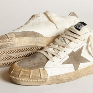 Golden Goose Ball Star LTD Sneakers In White Nappa Leather With Dove-gray Suede Star And Heel Tab GMF00351.F003457.10961