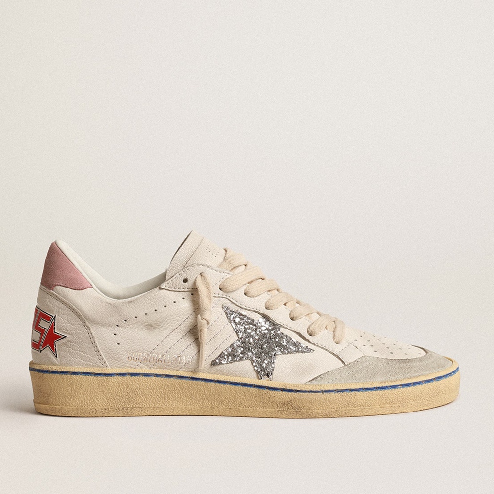 Golden Goose Ball Star LTD Sneakers With Glitter Star And Pink Suede Heel Tab GWF00117.F004622.80760