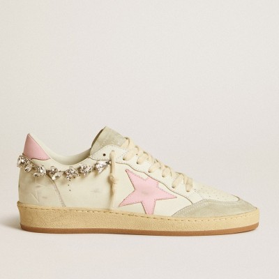 Golden Goose Ball Star LTD Sneakers With Pink Leather Star And Crystal Decoration GWF00117.F005954.10310