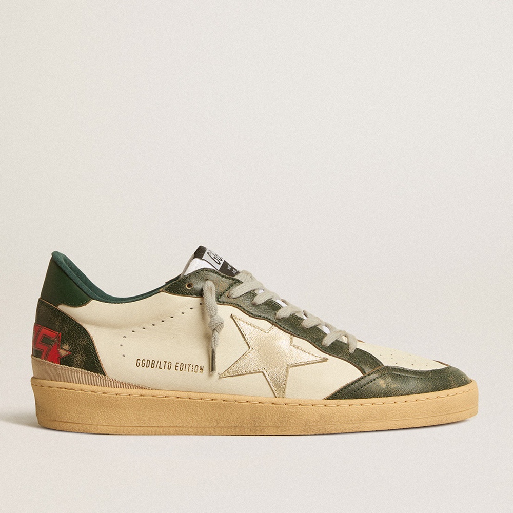 Golden Goose Ball Star LTD Sneakers With Platinum Leather Star And Green Leather Heel Tab GMF00117.F005261.11659