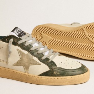 Golden Goose Ball Star LTD Sneakers With Platinum Leather Star And Green Leather Heel Tab GMF00117.F005261.11659