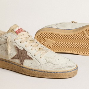 Golden Goose Ball Star LTD Sneakers With Sand Mesh Star And Green Leather Heel Tab GMF00327.F005267.10502