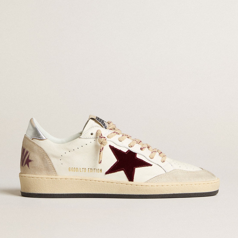 Golden Goose Ball Star Mountain LTD Sneakers In Leather With Burgundy Velvet Star GMF00117.F005654.11801