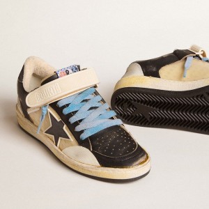 Golden Goose Ball Star Pro Sneakers In Black Leather With Velcro Strap GMF00730.F005797.82616