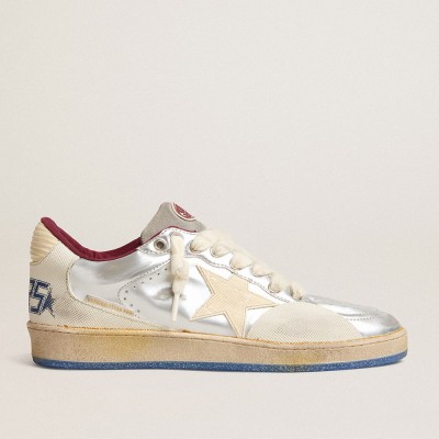 Golden Goose Ball Star Pro Sneakers In Silver Metallic Leather With Cream-colored Star GMF00795.F006342.70140