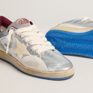 Golden Goose Ball Star Pro Sneakers In Silver Metallic Leather With Cream-colored Star GMF00795.F006342.70140