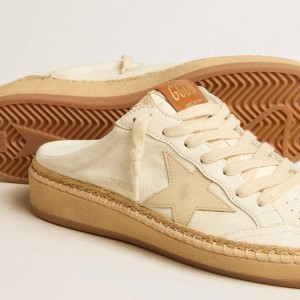 Golden Goose Ball Star Sabots LTD Sneakers With Beige Leather Star And Raffia Trim GWF00436.F004890.11562