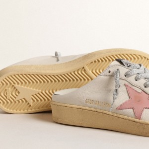 Golden Goose Ball Star Sabots Sneakers In White Nappa With An Old-rose Leather Star GWF00436.F004626.11202