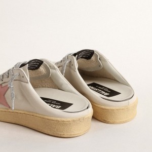 Golden Goose Ball Star Sabots Sneakers In White Nappa With An Old-rose Leather Star GWF00436.F004626.11202