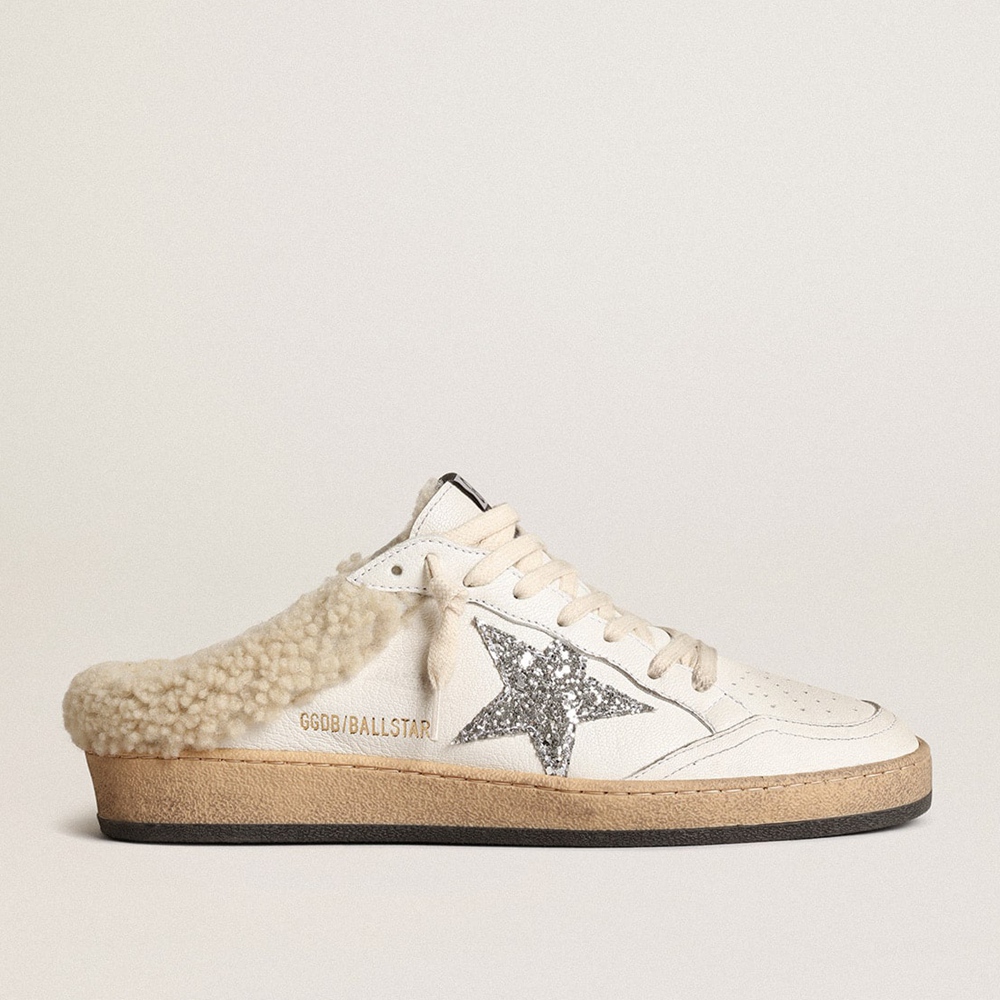 Golden Goose Ball Star Sabots Sneakers With Glitter Star And Shearling Lining GWF00436.F003988.10224