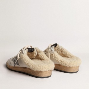 Golden Goose Ball Star Sabots Sneakers With Glitter Star And Shearling Lining GWF00436.F003988.10224