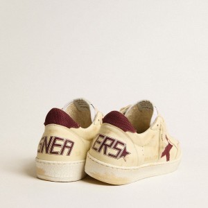 Golden Goose Ball Star Sneakers In Beige Nappa With Burgundy Mesh Star And Heel Tab GMF00117.F005165.15520