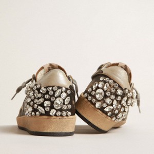 Golden Goose Ball Star Sneakers In Black Leather With Swarovski Crystal Decoration GWF00475.F004039.90369