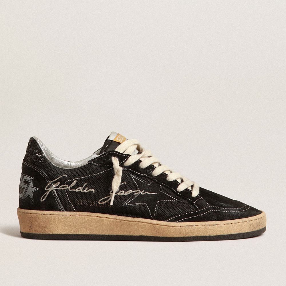 Golden Goose Ball Star Sneakers In Black Mesh With Black Suede Star GWF00117.F004040.90100